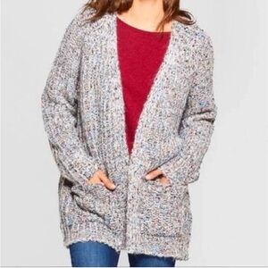 Universal Thread Women's Grey Speckled Chunky Fuzzy Knit Cardigan Sweater - Med